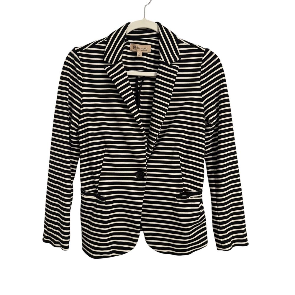 Philosophy Women's XS Chic Black White Striped Soft Stretch Blazer Office Comfy - Picture 1 of 8